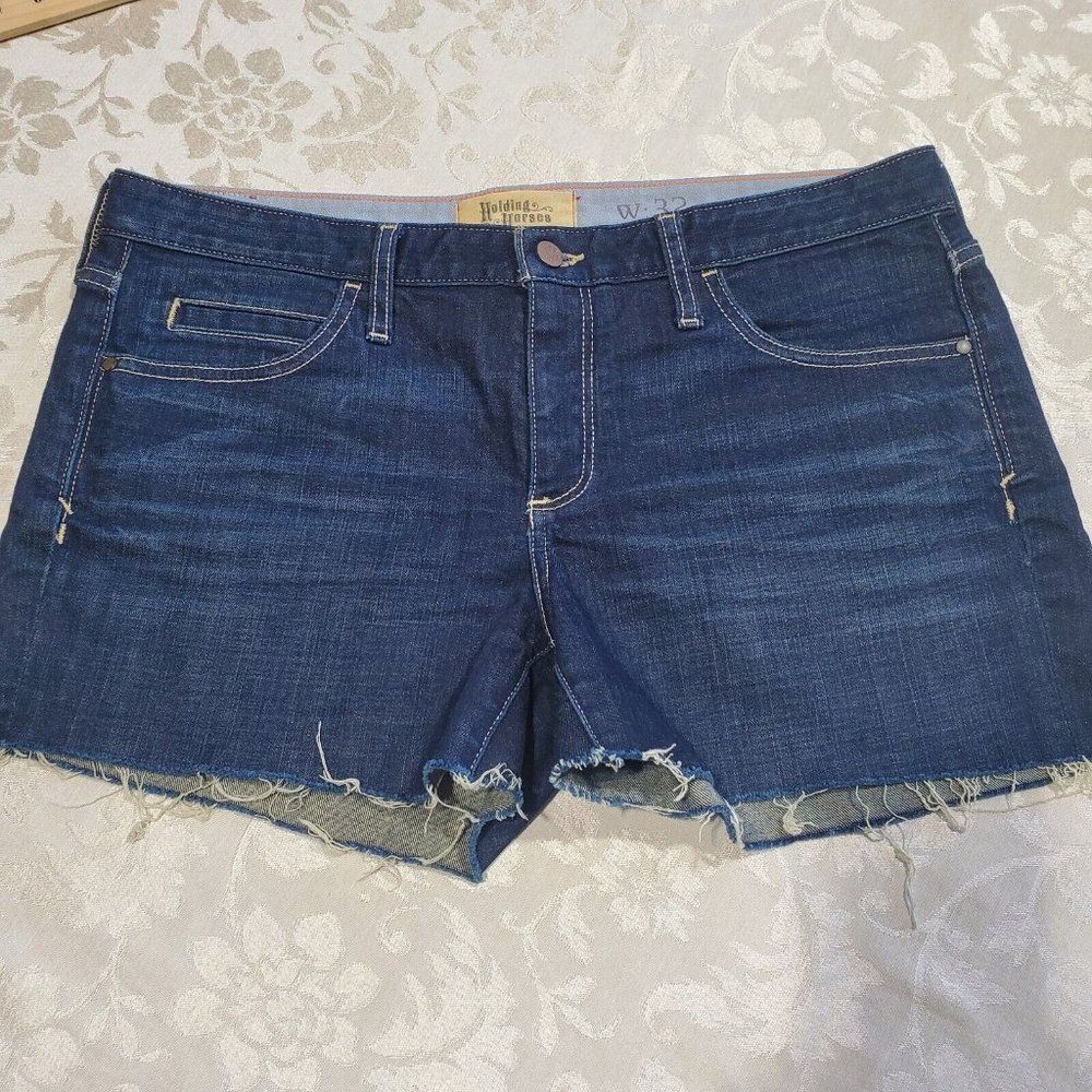 Holding Horses Denim Women's Boy Shorts 5 Pocket Cut Offs Dark Wash Size 32